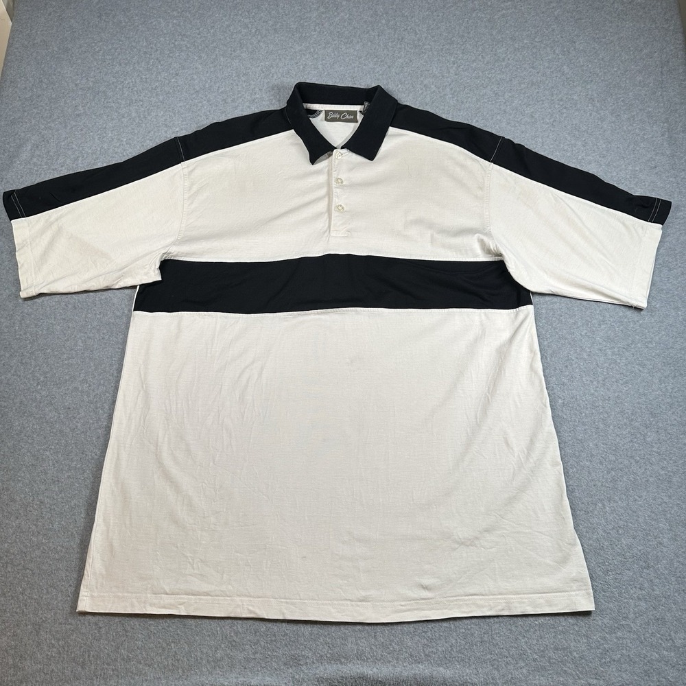 Vintage Bobby Chan Silk Blend Polo XXL Cream Black Colorblock‎ Shirt Golf